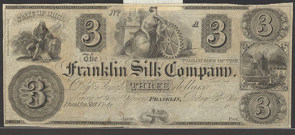 Franklin, Ohio The Franklin Silk Company, $3 Remainder, CU